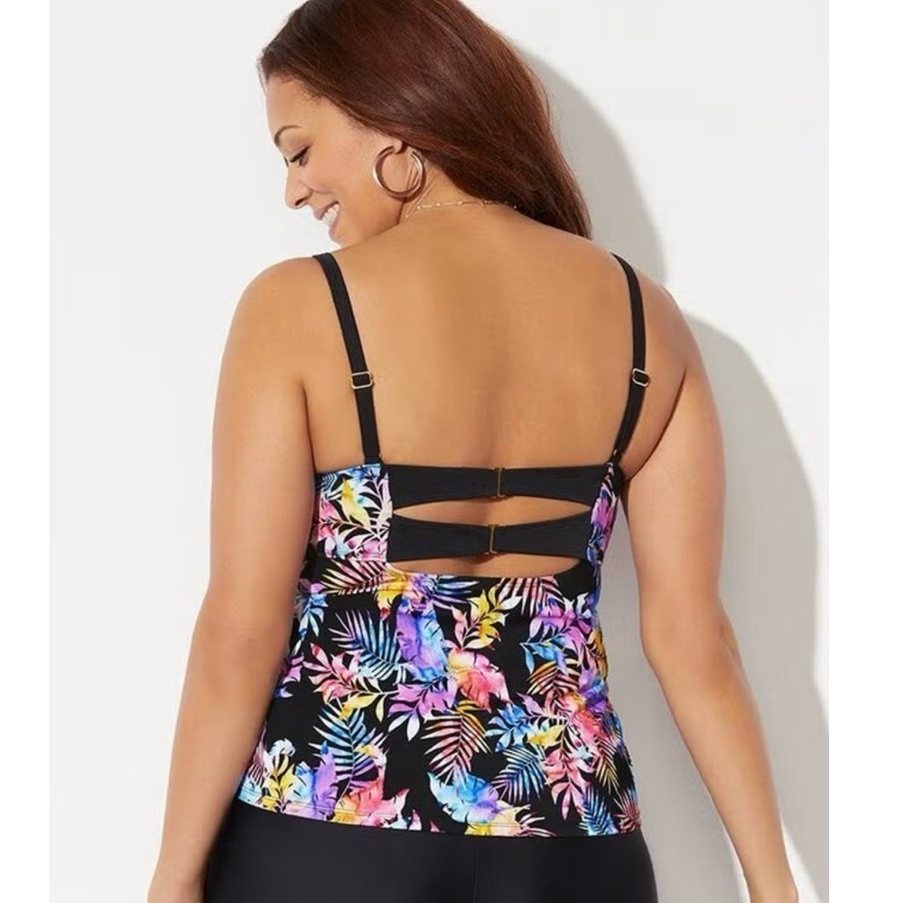 NWT Swimsuits For All Faux Flyaway Tropical Print Top Tankini Pink Blue Black 22 - Picture 3 of 10